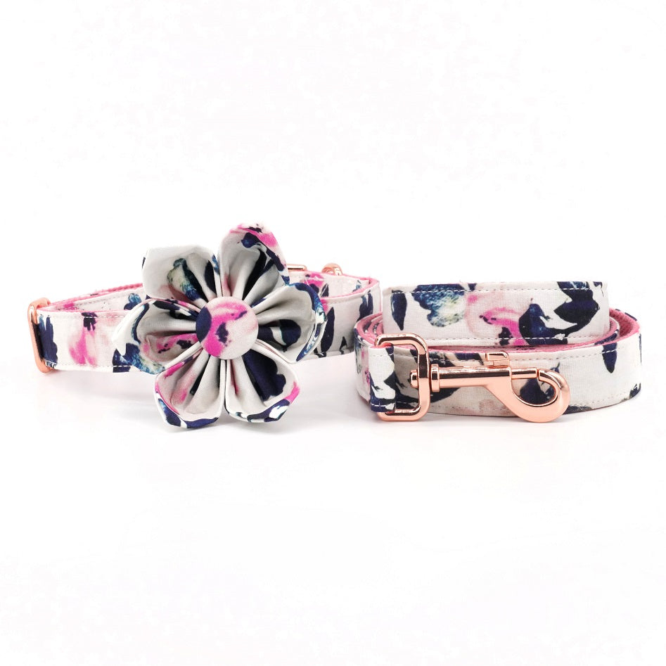 Add Posh Style to Your Pup: Personalized Dog Collar & Leash in Pink Floral Design