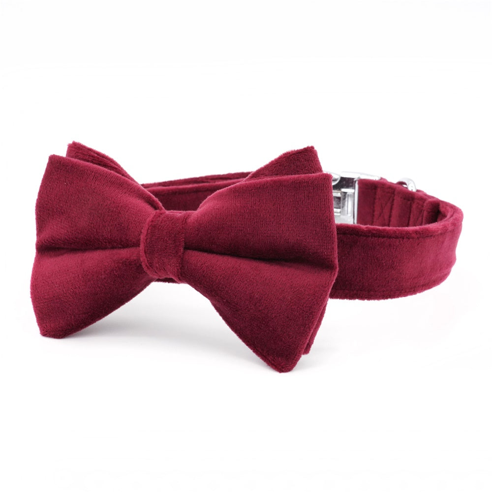 A Classy Touch: Red Velvet Bowtie Collar with Engraving