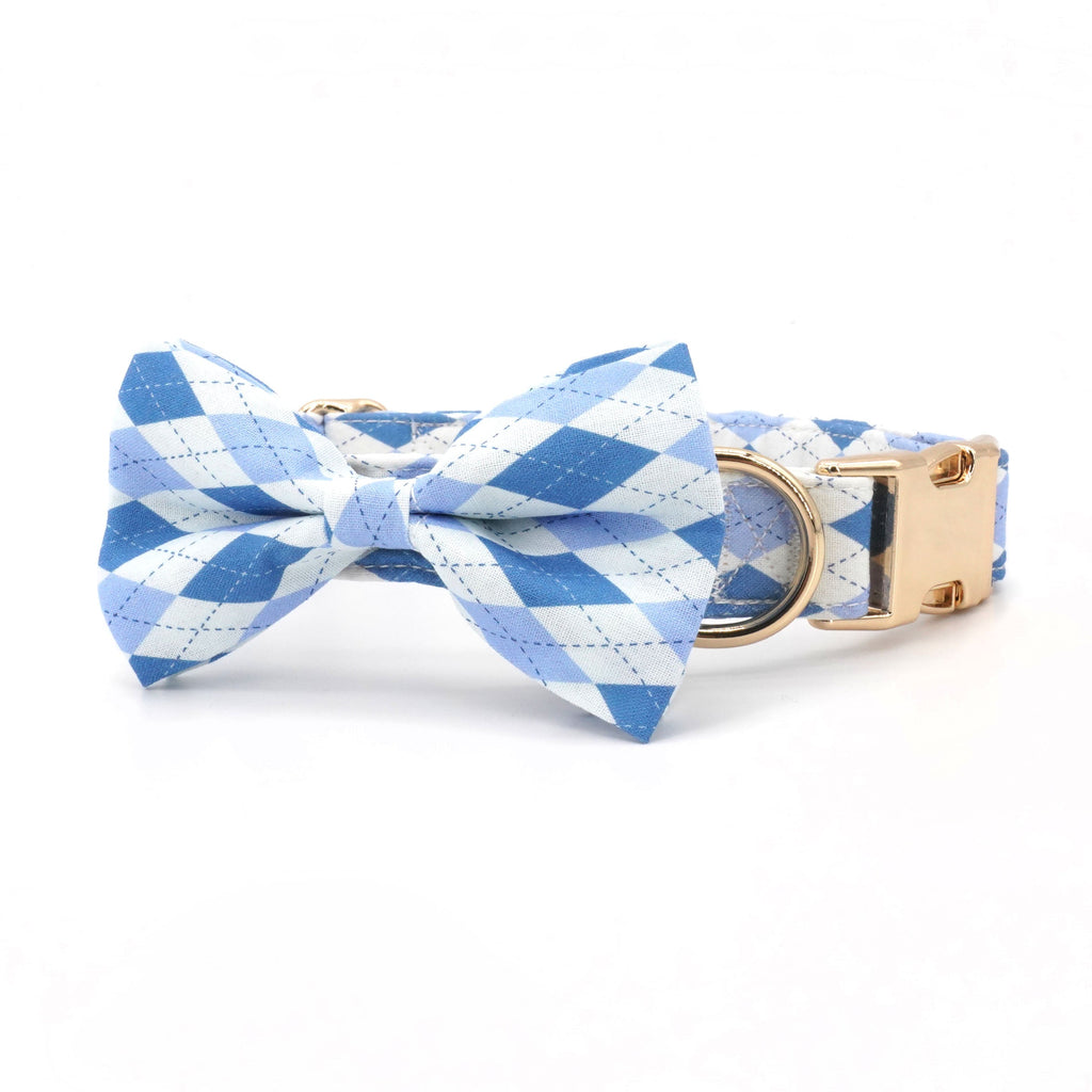 Adorn Your Pooch with a Blue Checked Bow Collar!