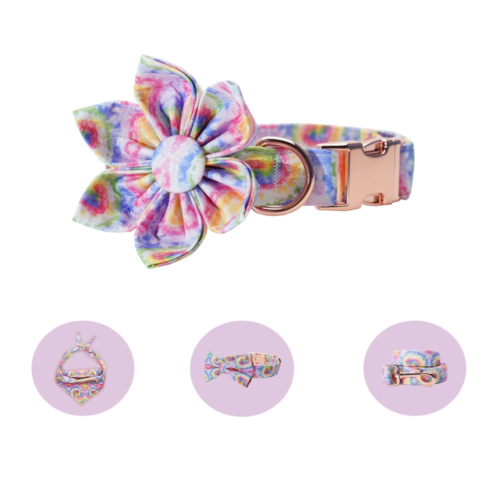 Spice Up Fido's Look with a Colorful Tie Dye Flower Dog Collar!