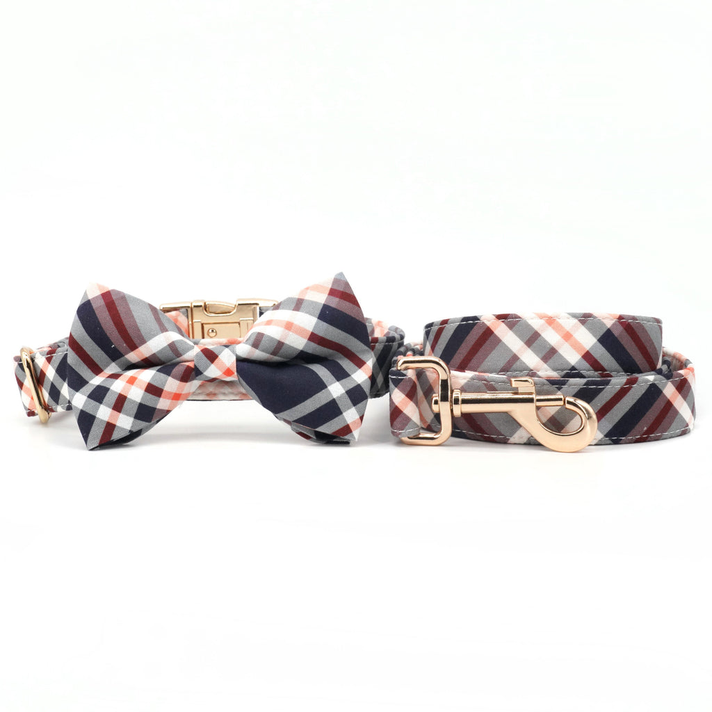 Classical Plaid: Dress Up Your Dog With an Engraved Bow Collar & Leash Set