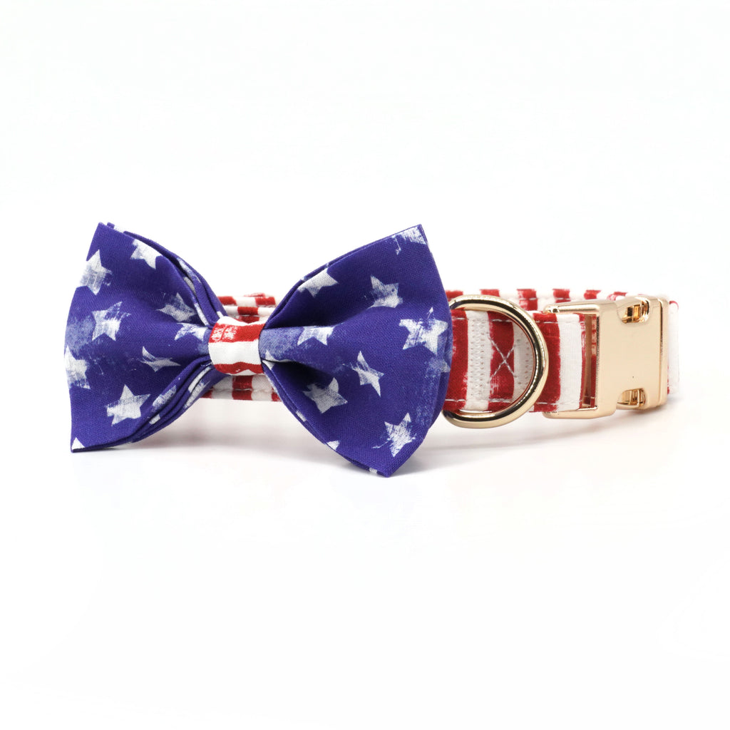 American Flag Day or 4th of July Dog Bow tie Collar,Engraved Option