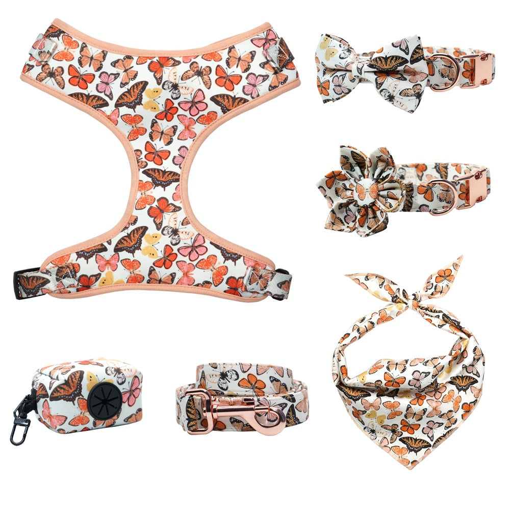 Butterfly Dog Collar Bow Leash With Matching Harness,Poo Bag,Bandana Gift Set