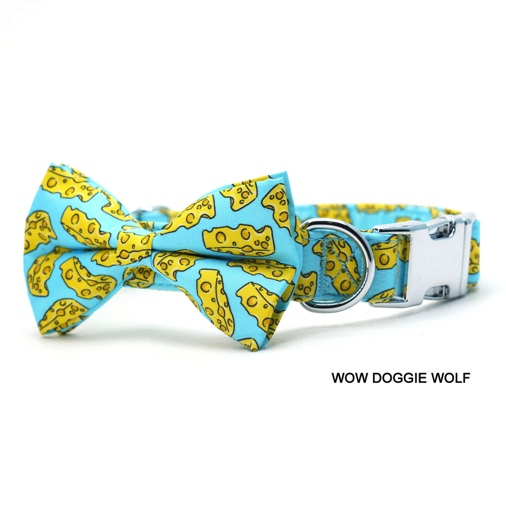 Wow Doggie Wolf  Cheese Personalized Dog Collar Handmade,Detachable Bowtie