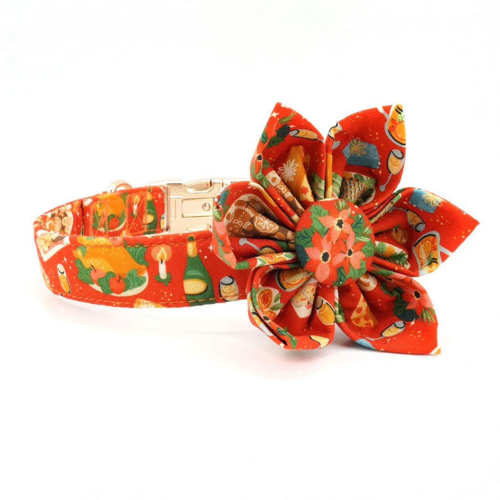 Christmas Flower Dog Collar, Funny Adjustable Pet Accessories Gift,Engrave Option