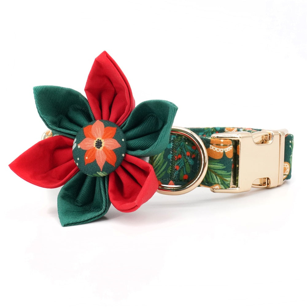 Christmas Dog Flower Collar Leash Set, Funny Adjustable Pet Accessories Gift,Engrave Option