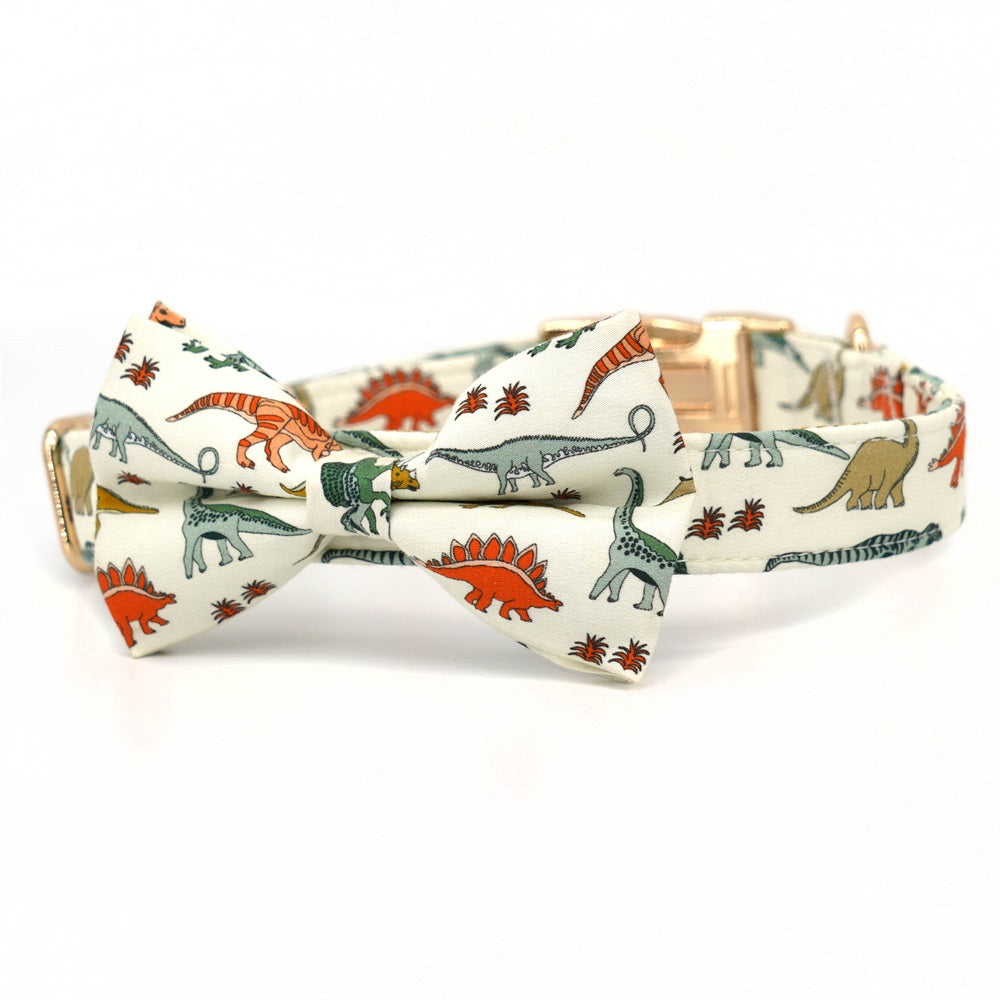 Dinosaur dog bow tie collar and lead set