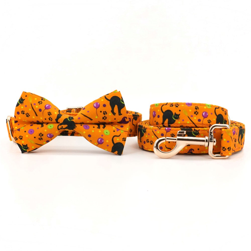 Halloween Pet Collar Personalized, Spook Orange Pumpkin Cat Collar, Small Dog BowTie Collar, Fall Pet Wear, Autumn Design