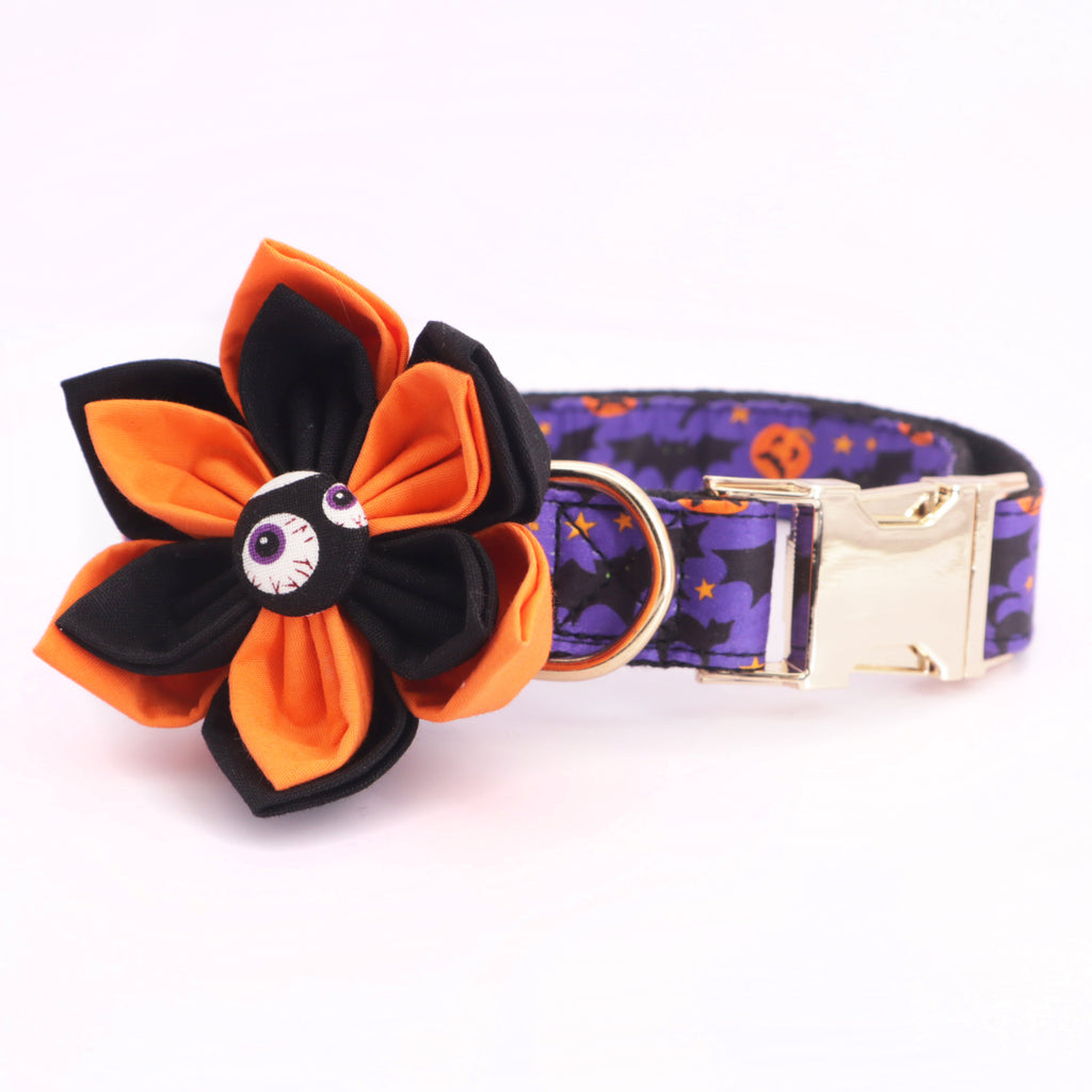 Halloween Pet Collar Personalized, Spook Dog Flower Collar,Engraved Option