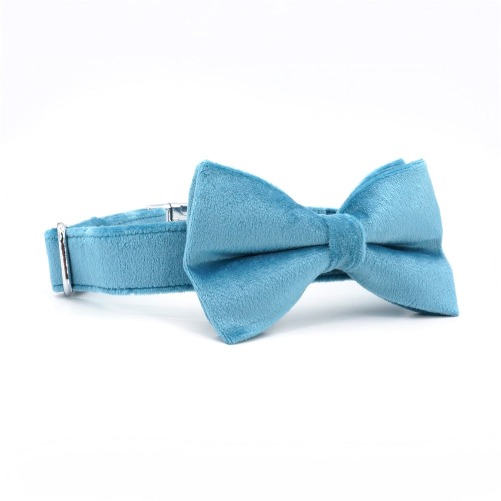Classical Velvet Blue Dog Bowtie Collar ,Engraved Name or telphone no on metal buckle,to help pet do back home when missing way