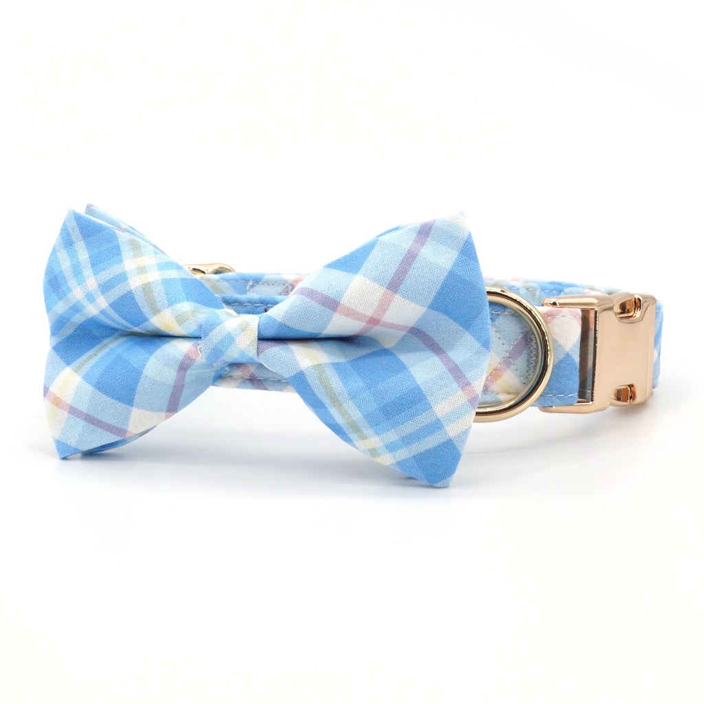 blue plaid dog bow tie 