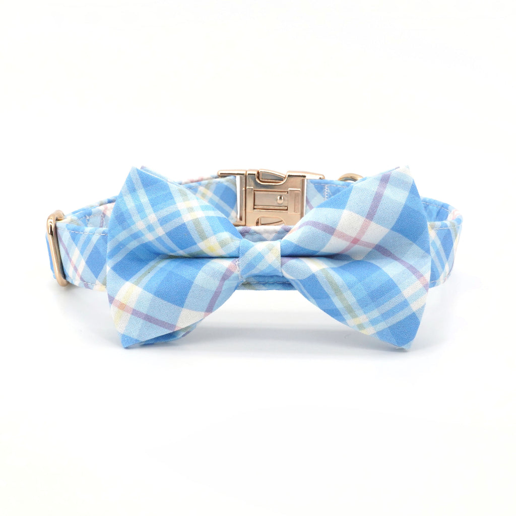blue plaid dog bow tie 