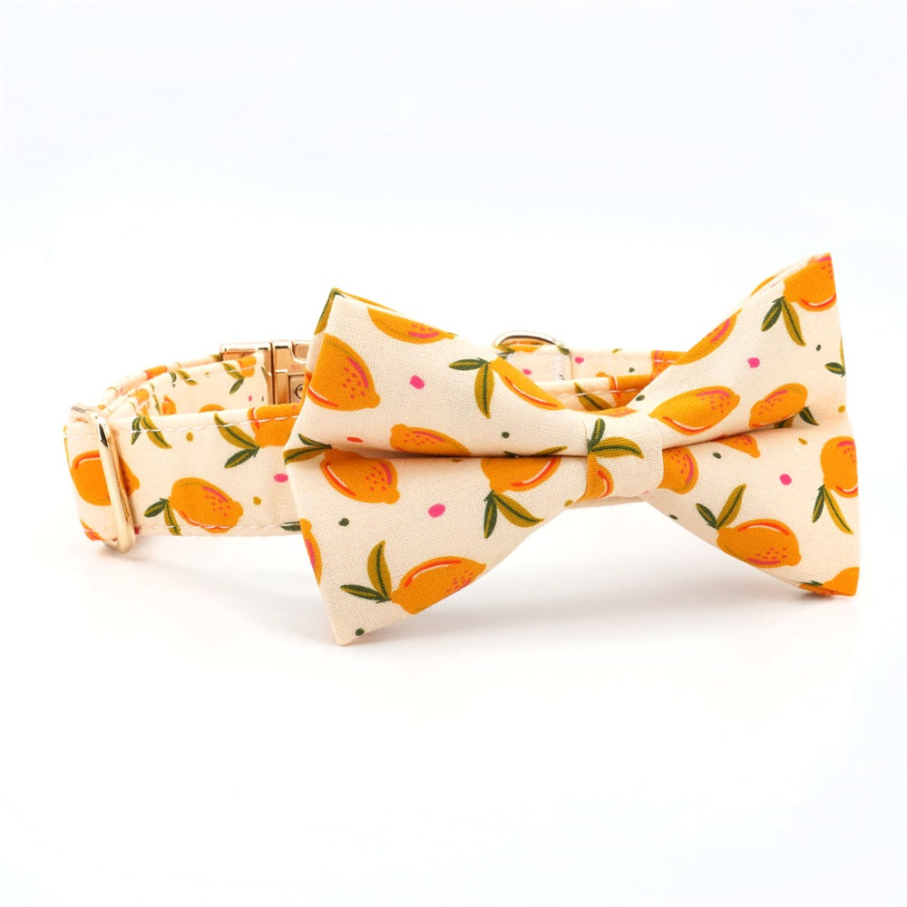 Soft Lemon Dog BowTie Collar,Engraved Option