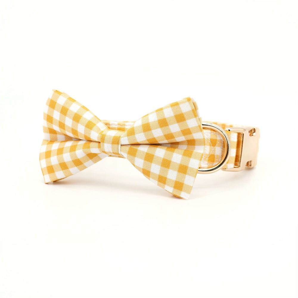 Yellow Gingham Checked Dog Collar Bowtie