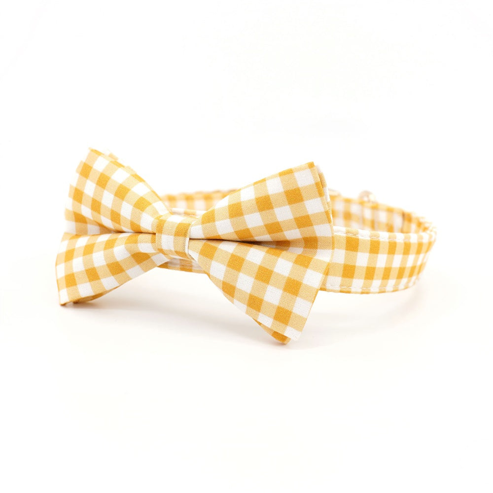 Yellow Gingham Checked Dog Collar Bowtie